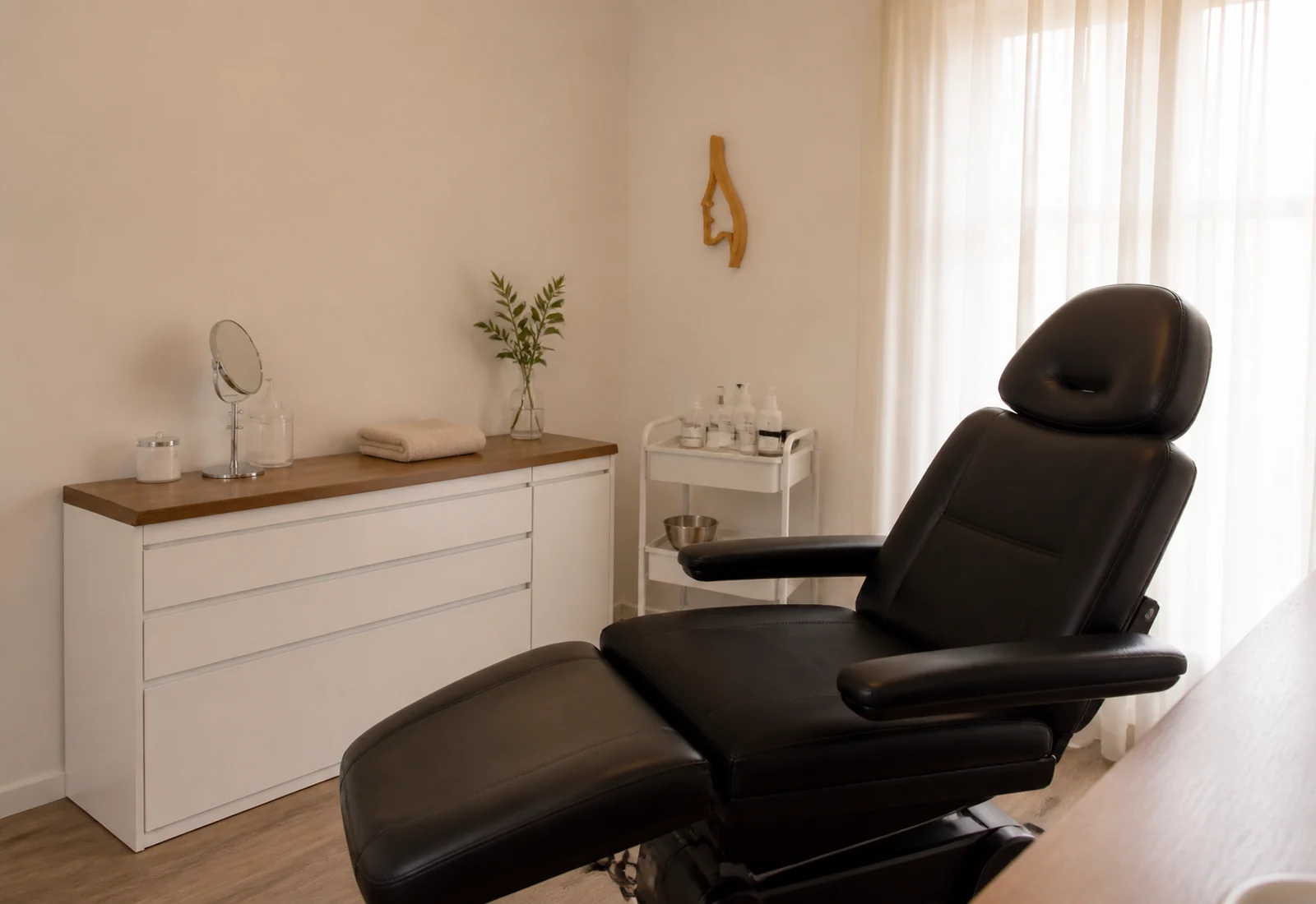 Interior preparado del consultorio JF Skin & Hair Studio